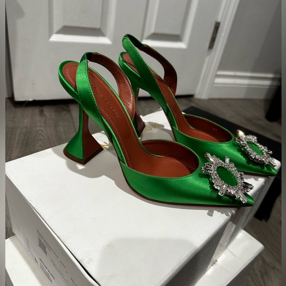 Brand new Amina Muaddi Begum Sling in Green, Satin size 37 - Picture 3 of 3
